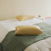 Morrow Soft Goods Maiz Pillows White Duvet and Jade Vintage Stripe Coverlet - bedroom lifestyle image